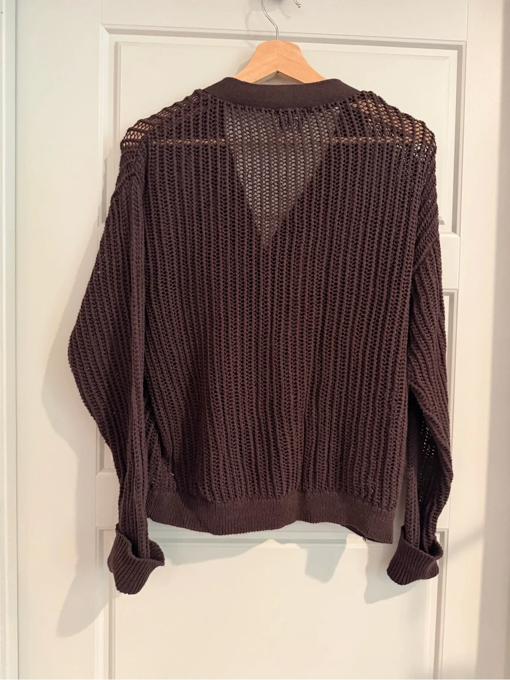 BDG Open-Weave V-Neck Cardigan in Dark Brown - Picture 2 of 6